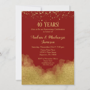 Invitation anniversaire Confetti Or Rouge Rubis 40