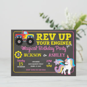 Invitation Anniversaire conjoint camion monstre et licorne