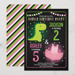 Invitation Anniversaire conjoint de frères et sœurs Dinosaure