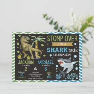 Invitation Anniversaire conjoint de requins et de dinosaures