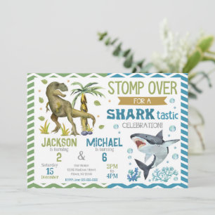 Invitation Anniversaire conjoint de requins et de dinosaures