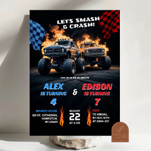 Invitation Anniversaire conjoint des garçons Monster Truck