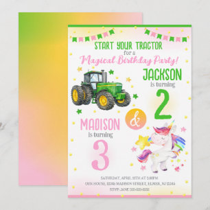 Invitation Anniversaire conjoint du tracteur vert et de la li