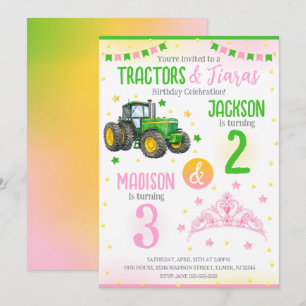 Invitation Anniversaire conjoint du tracteur vert et de la pr