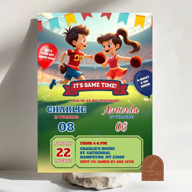 Invitation Anniversaire conjoint pom-pom girl et football (Créateur téléchargé)