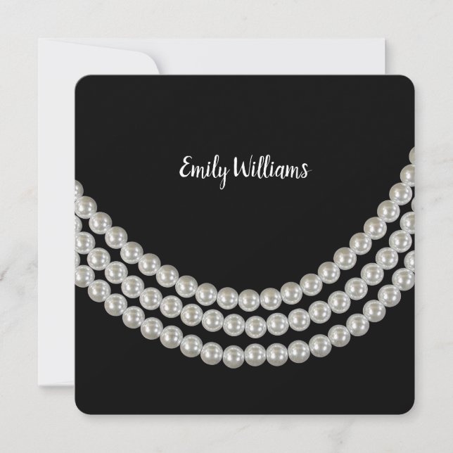 Invitation Anniversaire Corde de perles sur noir (Devant)