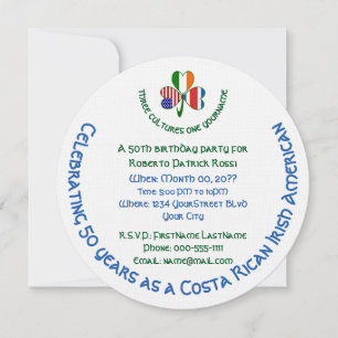Invitation Anniversaire Costa Ricain Irlandais USA Trèfle 