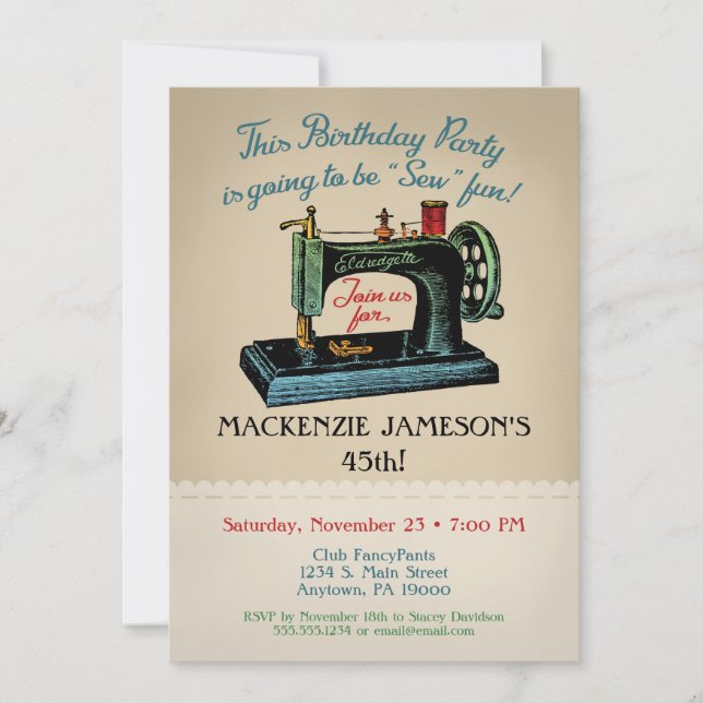 Invitation Anniversaire Coudre Coudre Coudre Craft (Devant)