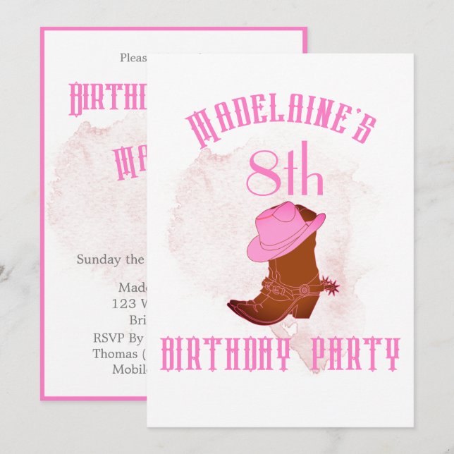 Invitation Anniversaire Cowboy Cowgirl Girls Age Party Invita (Devant / Derrière)