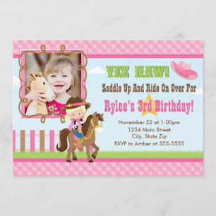 Invitation Anniversaire Cowgirl 5x7 Carte Blonde