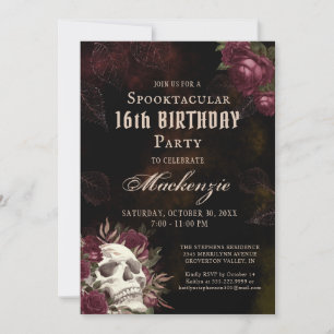 Invitation Anniversaire Crâne Roses Dark Grunge Party