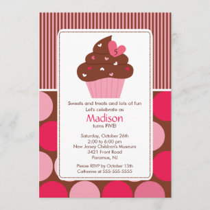 Invitation Anniversaire Cupcake Coeur sucré rose B