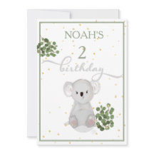 Anniversaire Cute Koala Green Feuille Gold