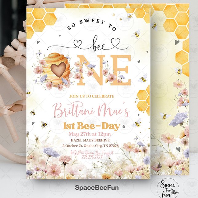 Invitation Anniversaire D'Abeille Si Doux À Être Un Miel (bee birthday, first birthday, honey bee party, so sweet to bee one, 1st birthday theme, bumblebee pa)