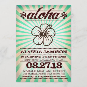 Invitation Anniversaire d'algue d'Aqua de coucher du soleil