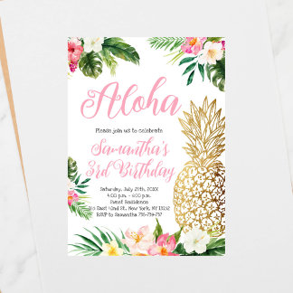 Invitation Anniversaire d'Aloha Luau Hawaiian Gold Pineappy