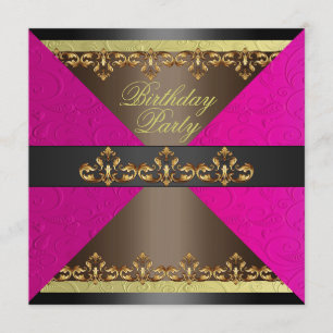 Invitation anniversaire damassé rose/marron et or