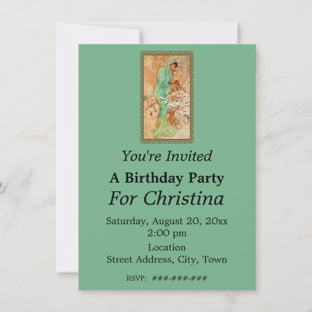 Invitation Anniversaire Dame verte à capuche Gown dans l'arbr (Devant)