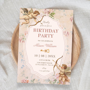 Invitation Anniversaire d'anges romantiques classiques vintag