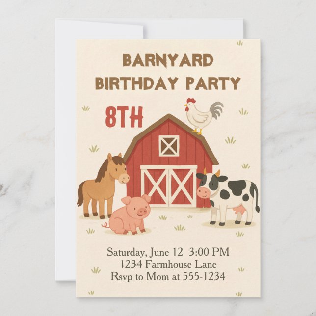 Invitation Anniversaire d'animal de la ferme (Devant)