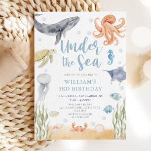 Invitation Anniversaire d'animaux de l'océan sous la mer