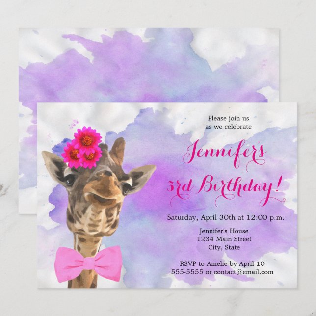 Invitation Anniversaire d'aquarelle animale de jungle de (Devant / Derrière)
