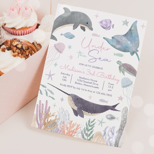 Invitation Anniversaire dauphin narval vie sous-marine sous l (Créateur téléchargé)