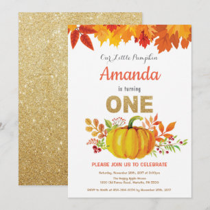 Invitation Anniversaire de 1 an Pumpkin automne paillettes do