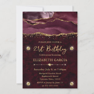 Invitation Anniversaire de 21 ans Agate Pailletée Rouge et Or