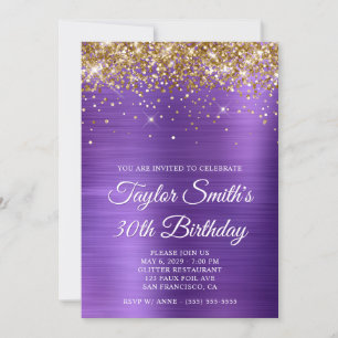 Invitation Anniversaire de 30 ans Améthyste Violet Paillettes