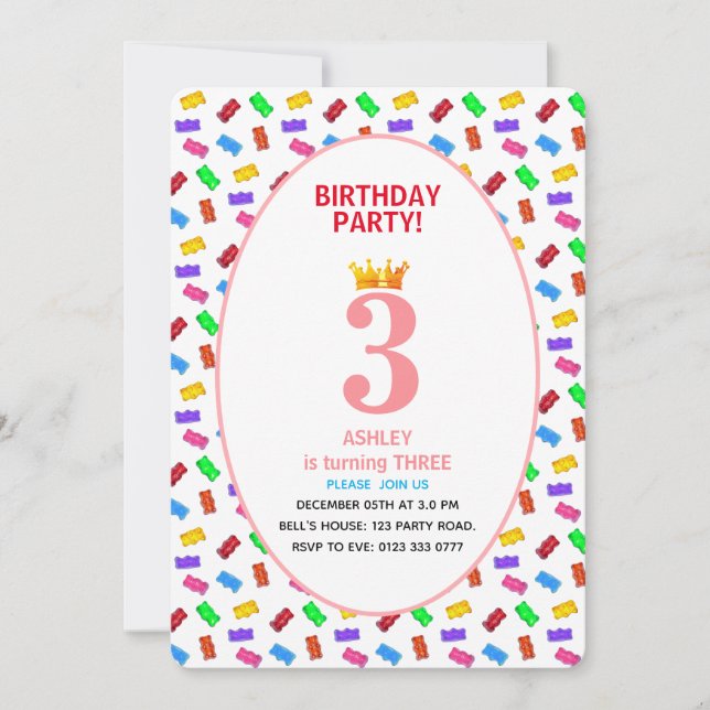 Invitation Anniversaire de 3 ans d'enfant (Devant)