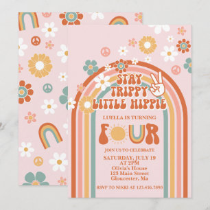 Invitation Anniversaire de 4 ans Hippie Rainbow