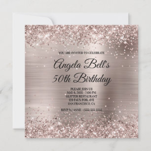 Invitation Anniversaire de 50 ans Champagne Rose Pailleté Fau