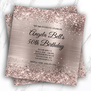 Invitation Anniversaire de 50 ans Champagne Rose Pailleté Fau