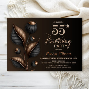 Invitation Anniversaire de 55 ans au style noir et cuivre euc
