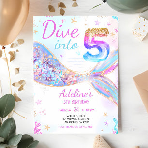 Invitation Anniversaire de 5 ans Sirène Turquoise Violet