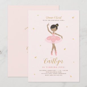 Invitation Anniversaire de Ballerina Rose & Or