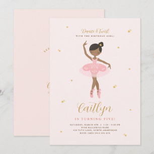 Invitation Anniversaire de Ballerina Rose & Or