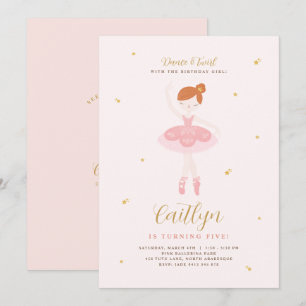 Invitation Anniversaire de Ballerina Rose & Or
