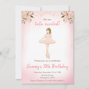 Invitation Anniversaire de Ballerine aux Cheveux Bruns Florau