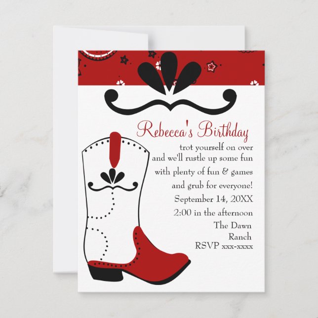Invitation Anniversaire de Bandana et Lasso Cowgirl (Devant)
