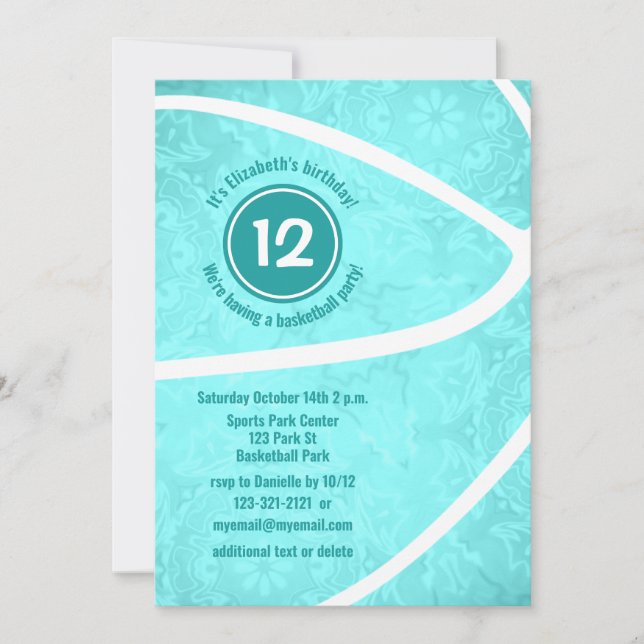 Invitation anniversaire de basket-ball pour filles ou fête d' (Devant)