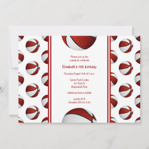 Invitation anniversaire de basket blanc rouge ou fête d'équip