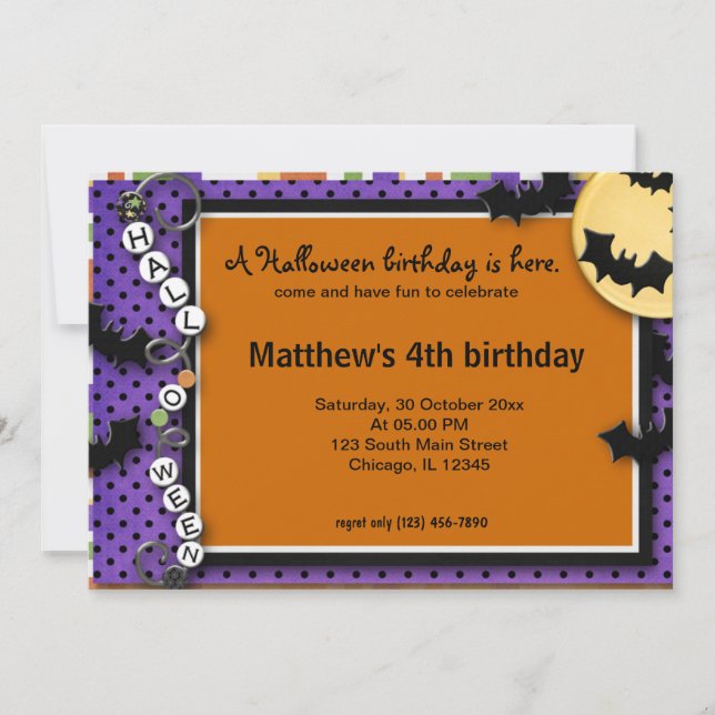 Invitation Anniversaire de Bat Halloween (Devant)