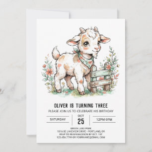 Invitation Anniversaire de bébé chèvre rustique