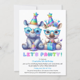 Invitation Anniversaire de bébé rhinocéros adorable – Paillet