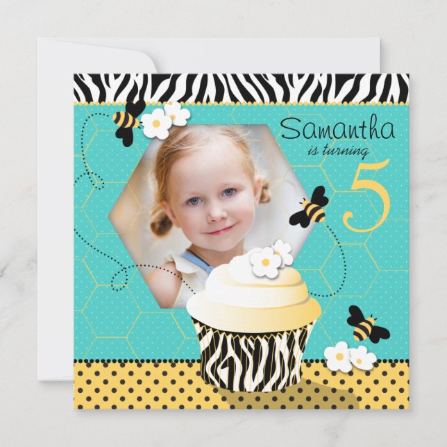 Invitation Anniversaire de Bee Cupcake (Devant)