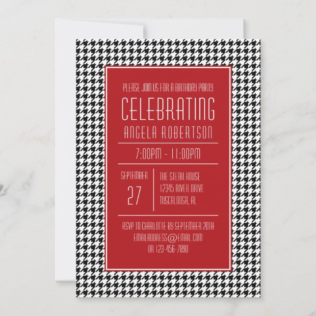 Invitation Anniversaire de Black White and Red Houndstooth (Devant)