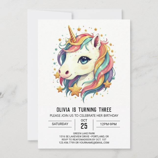 Invitation Anniversaire de Bliss Unicorn Enchanted (Devant)