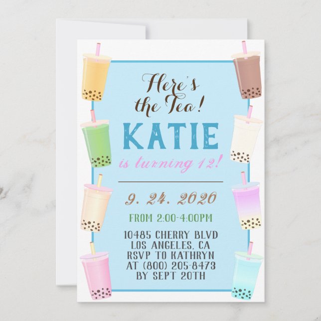 Invitation Anniversaire de Boba Tea (Devant)